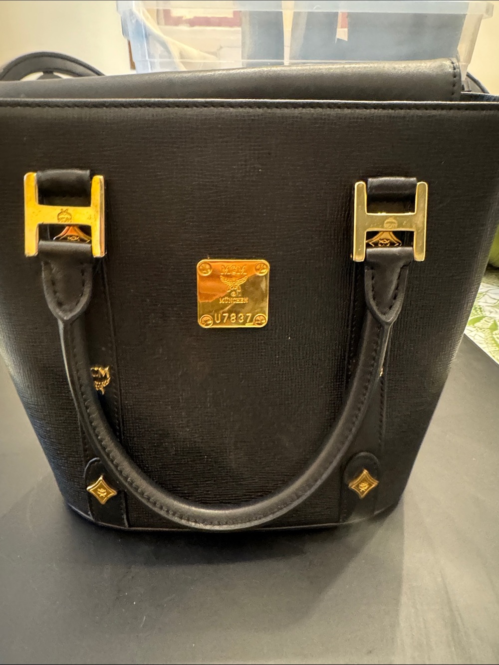 MCM Black Top-Handle Satchel with Gold Hardware